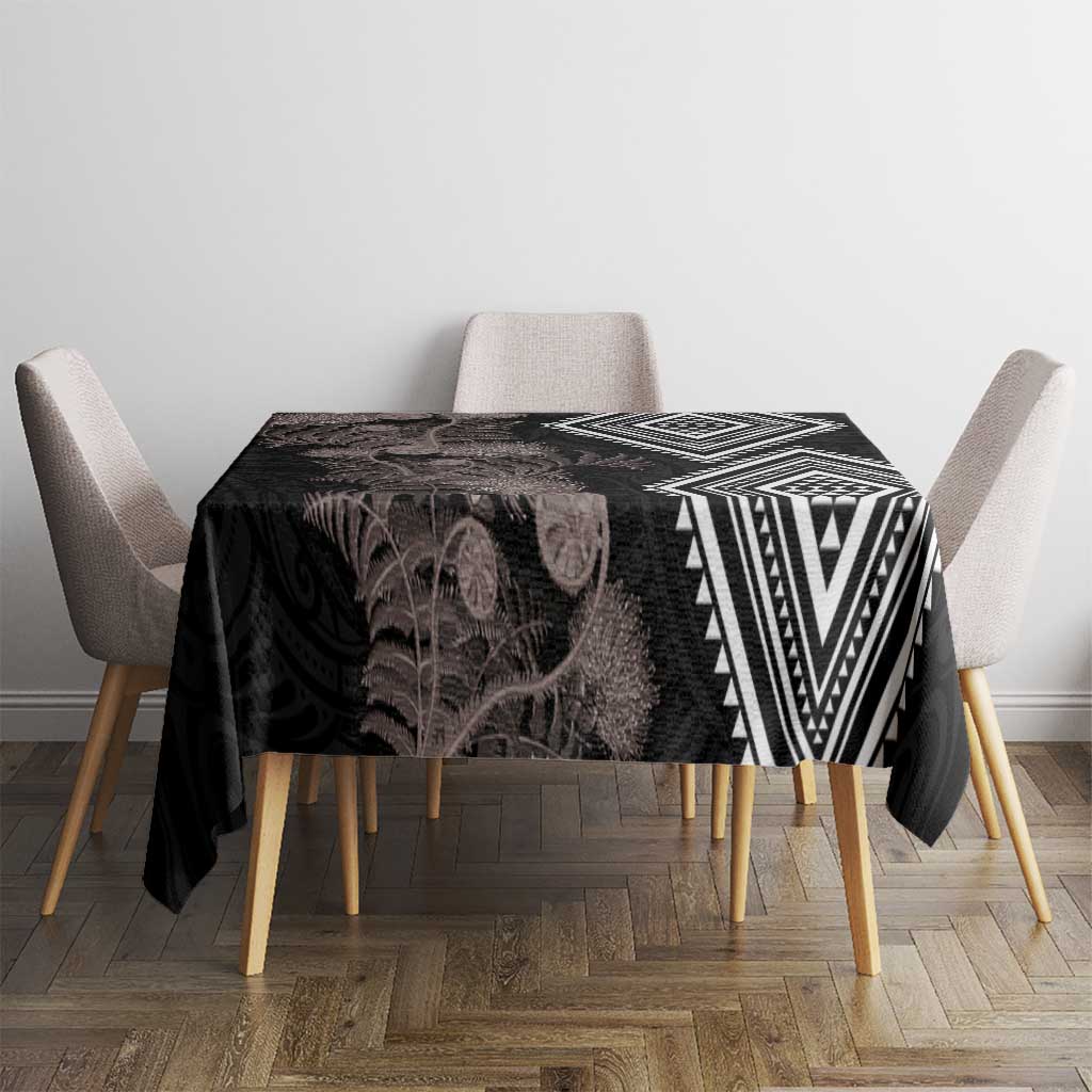 Aotearoa Tukutuku Motif Tablecloth Pohutukawa and Fern Leaves Grayscale Color LT03 - Polynesian Pride