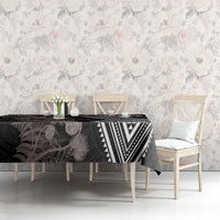 Aotearoa Tukutuku Motif Tablecloth Pohutukawa and Fern Leaves Grayscale Color LT03 - Polynesian Pride