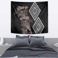 Aotearoa Tukutuku Motif Tapestry Pohutukawa and Fern Leaves Grayscale Color
