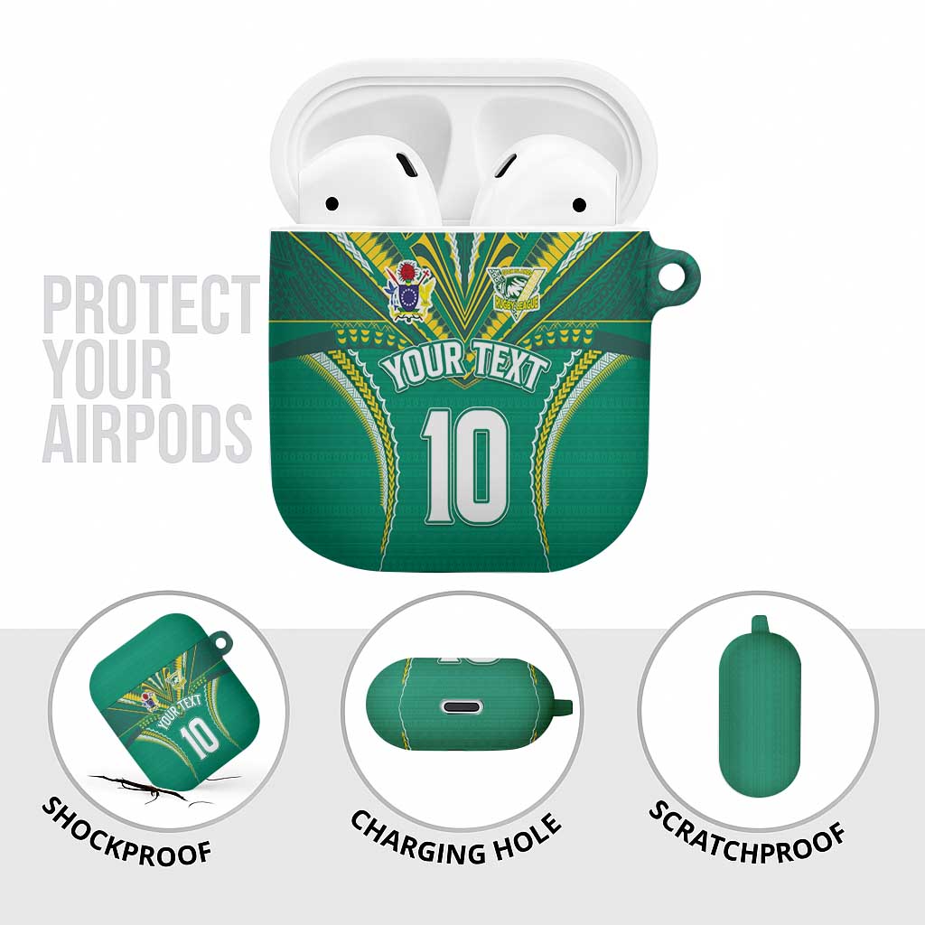 Custom Cook Islands Rugby AirPods Case Tatau Art Sport Style Green Color LT03 - Polynesian Pride