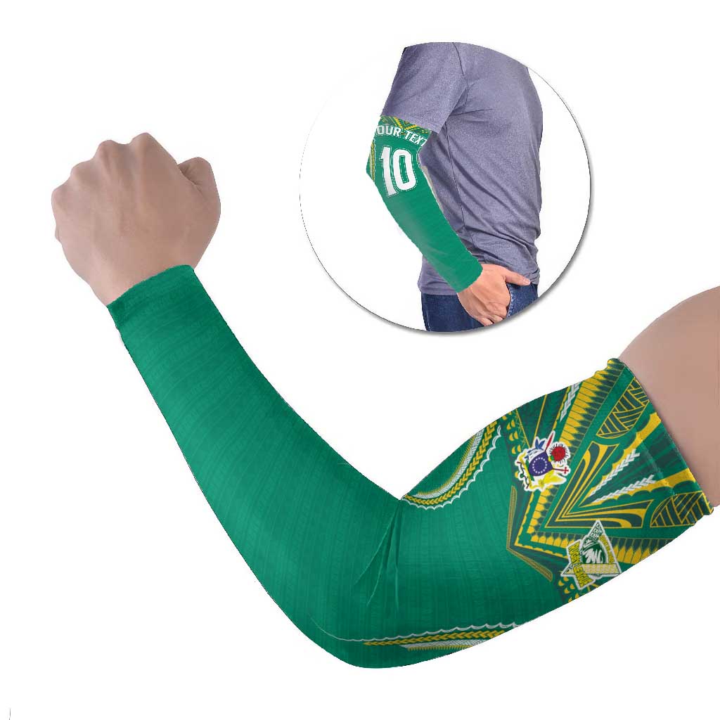 Custom Cook Islands Rugby Arm Sleeves Tatau Art Sport Style Green Color LT03 Set of 2 Green - Polynesian Pride