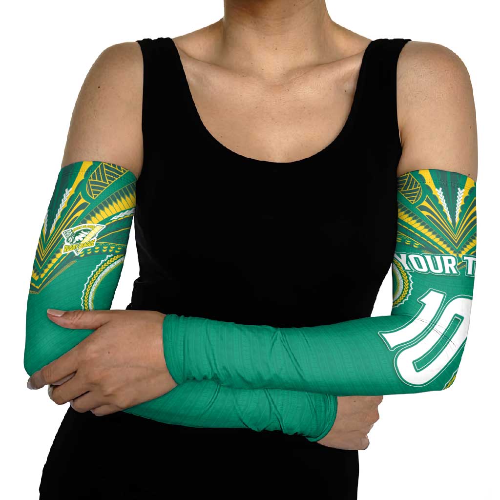 Custom Cook Islands Rugby Arm Sleeves Tatau Art Sport Style Green Color LT03 - Polynesian Pride