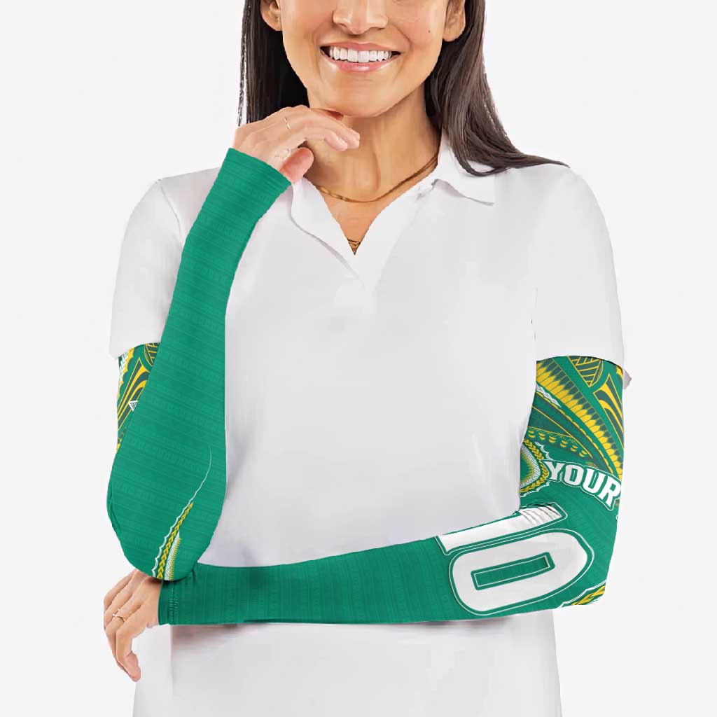 Custom Cook Islands Rugby Arm Sleeves Tatau Art Sport Style Green Color LT03 - Polynesian Pride