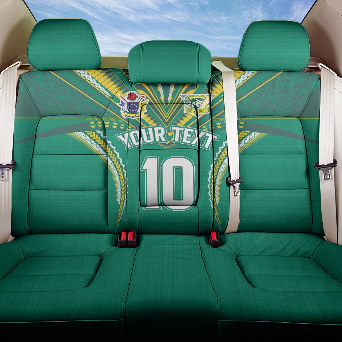 Custom Cook Islands Rugby Back Car Seat Cover Tatau Art Sport Style Green Color LT03 One Size Green - Polynesian Pride