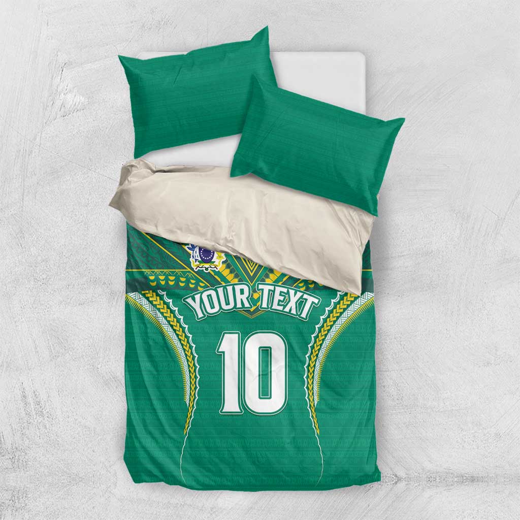 Custom Cook Islands Rugby Bedding Set Tatau Art Sport Style Green Color