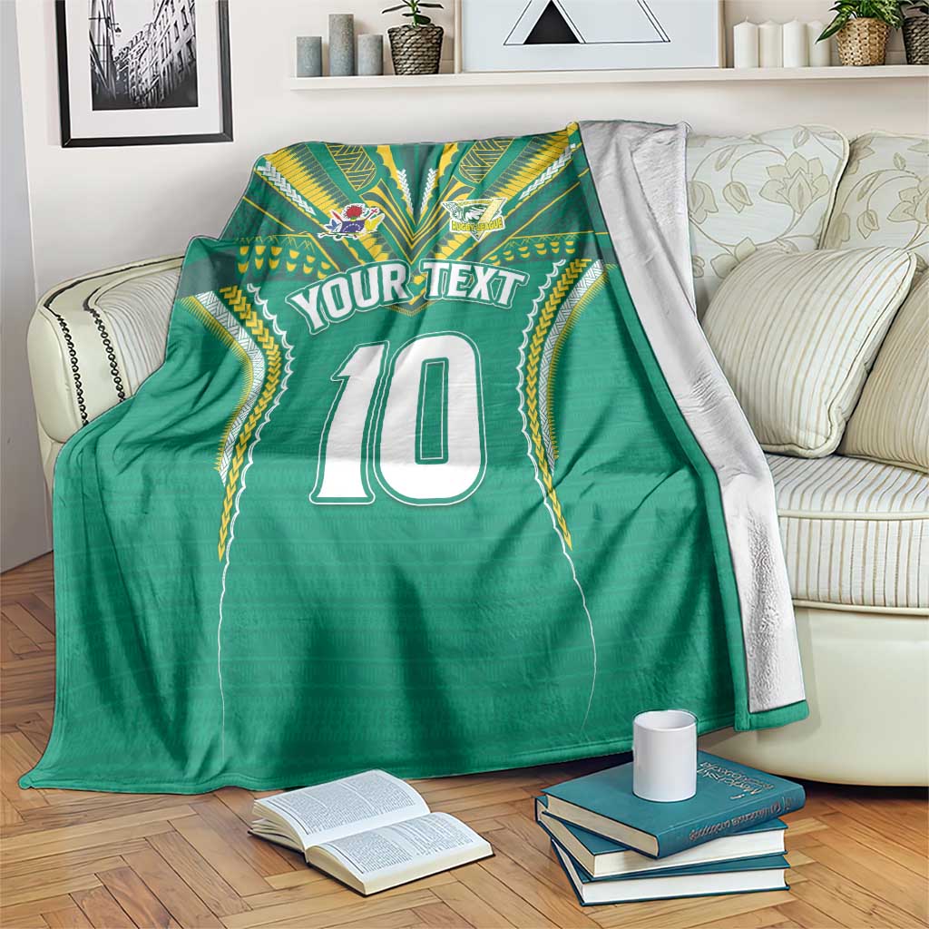 Custom Cook Islands Rugby Blanket Tatau Art Sport Style Green Color LT03 Green - Polynesian Pride