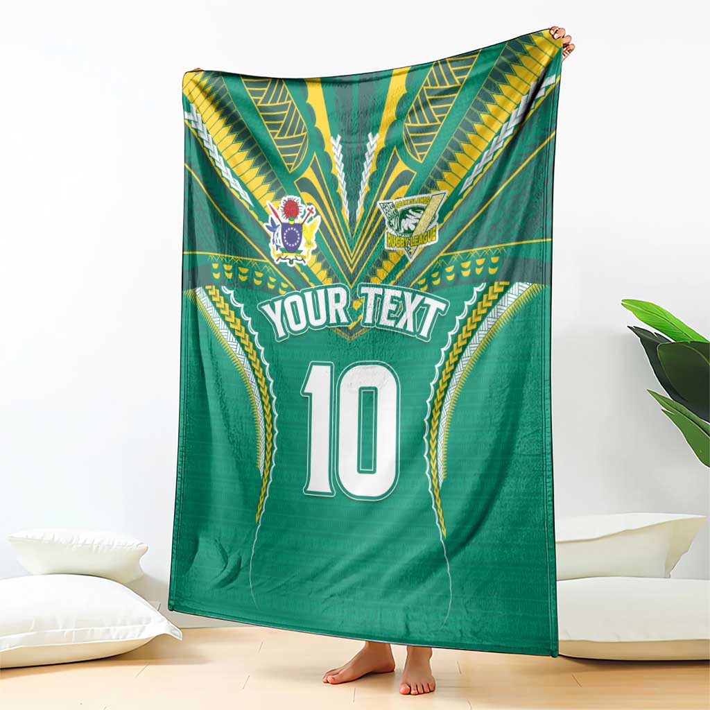 Custom Cook Islands Rugby Blanket Tatau Art Sport Style Green Color LT03 - Polynesian Pride