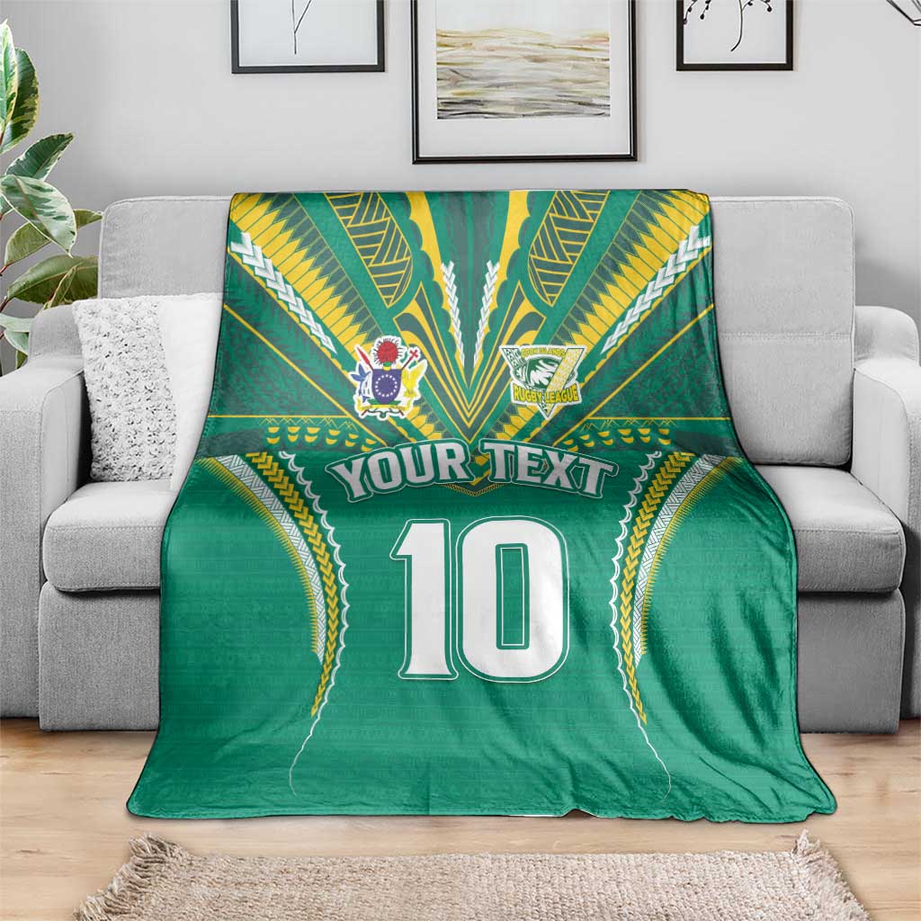 Custom Cook Islands Rugby Blanket Tatau Art Sport Style Green Color LT03 - Polynesian Pride