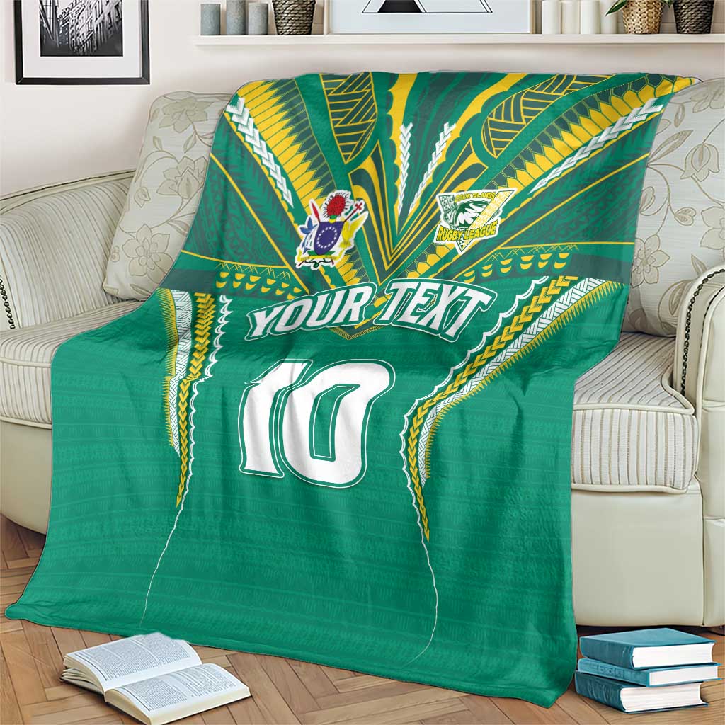 Custom Cook Islands Rugby Blanket Tatau Art Sport Style Green Color LT03 - Polynesian Pride
