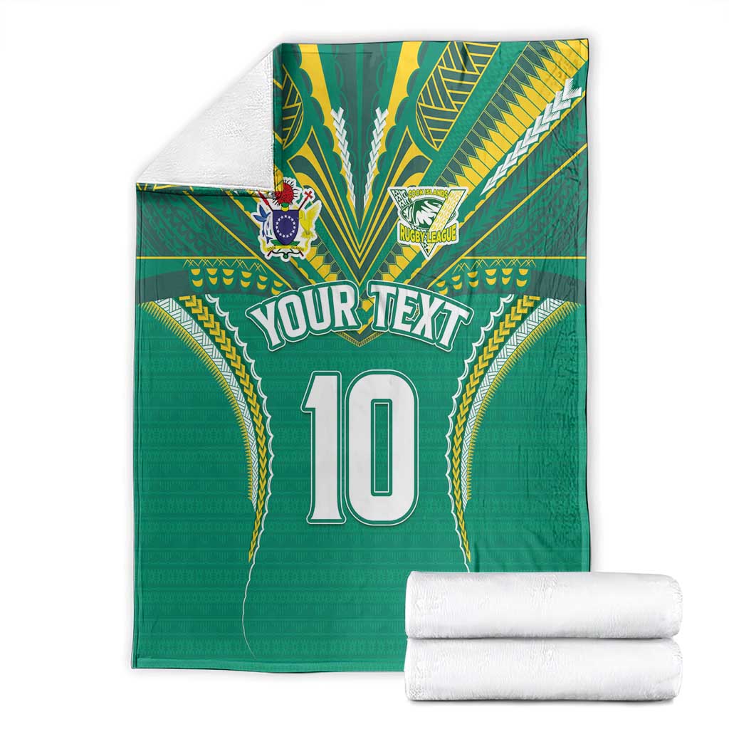 Custom Cook Islands Rugby Blanket Tatau Art Sport Style Green Color LT03 - Polynesian Pride