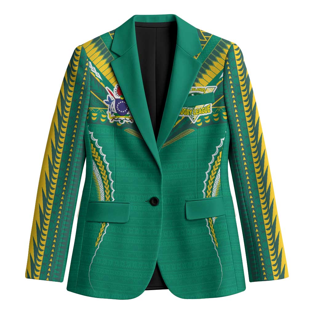 Custom Cook Islands Rugby Blazer Tatau Art Sport Style Green Color LT03 Unisex Green - Polynesian Pride