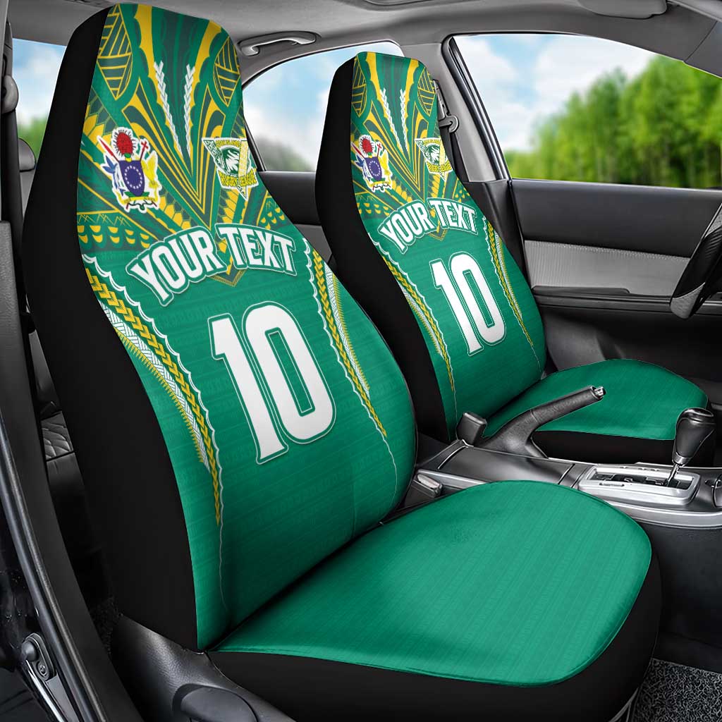 Custom Cook Islands Rugby Car Seat Cover Tatau Art Sport Style Green Color LT03 - Polynesian Pride