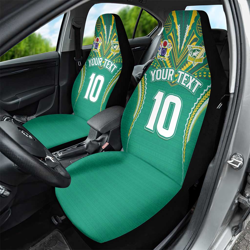 Custom Cook Islands Rugby Car Seat Cover Tatau Art Sport Style Green Color LT03 - Polynesian Pride