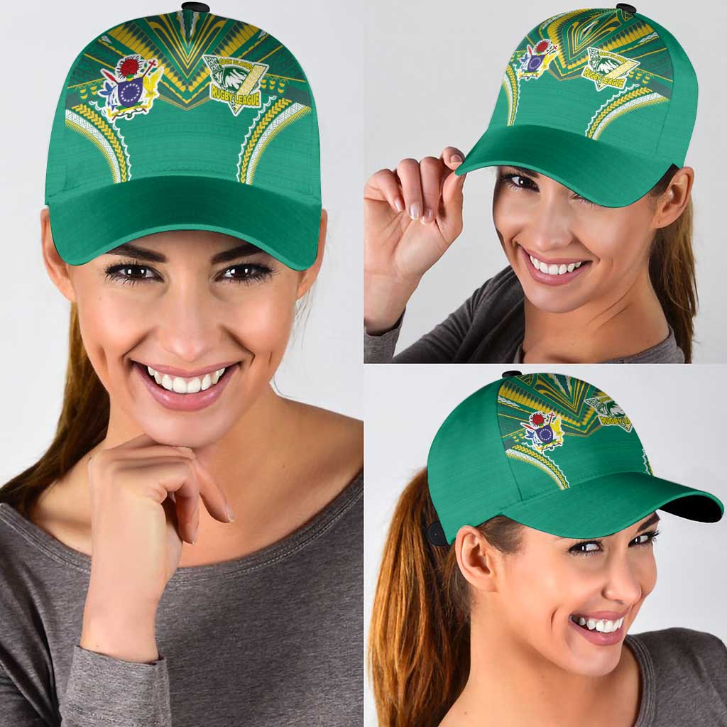 Cook Islands Rugby Classic Cap Tatau Art Sport Style Green Color LT03 - Polynesian Pride