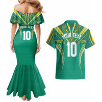 Custom Cook Islands Rugby Couples Matching Mermaid Dress and Hawaiian Shirt Tatau Art Sport Style Green Color LT03 - Polynesian Pride