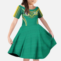 Custom Cook Islands Rugby Family Matching Long Sleeve Bodycon Dress and Hawaiian Shirt Tatau Art Sport Style Green Color LT03 Daughter's Dress Green - Polynesian Pride