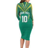 Custom Cook Islands Rugby Family Matching Long Sleeve Bodycon Dress and Hawaiian Shirt Tatau Art Sport Style Green Color LT03 - Polynesian Pride
