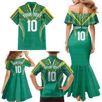 Custom Cook Islands Rugby Family Matching Mermaid Dress and Hawaiian Shirt Tatau Art Sport Style Green Color LT03 - Polynesian Pride