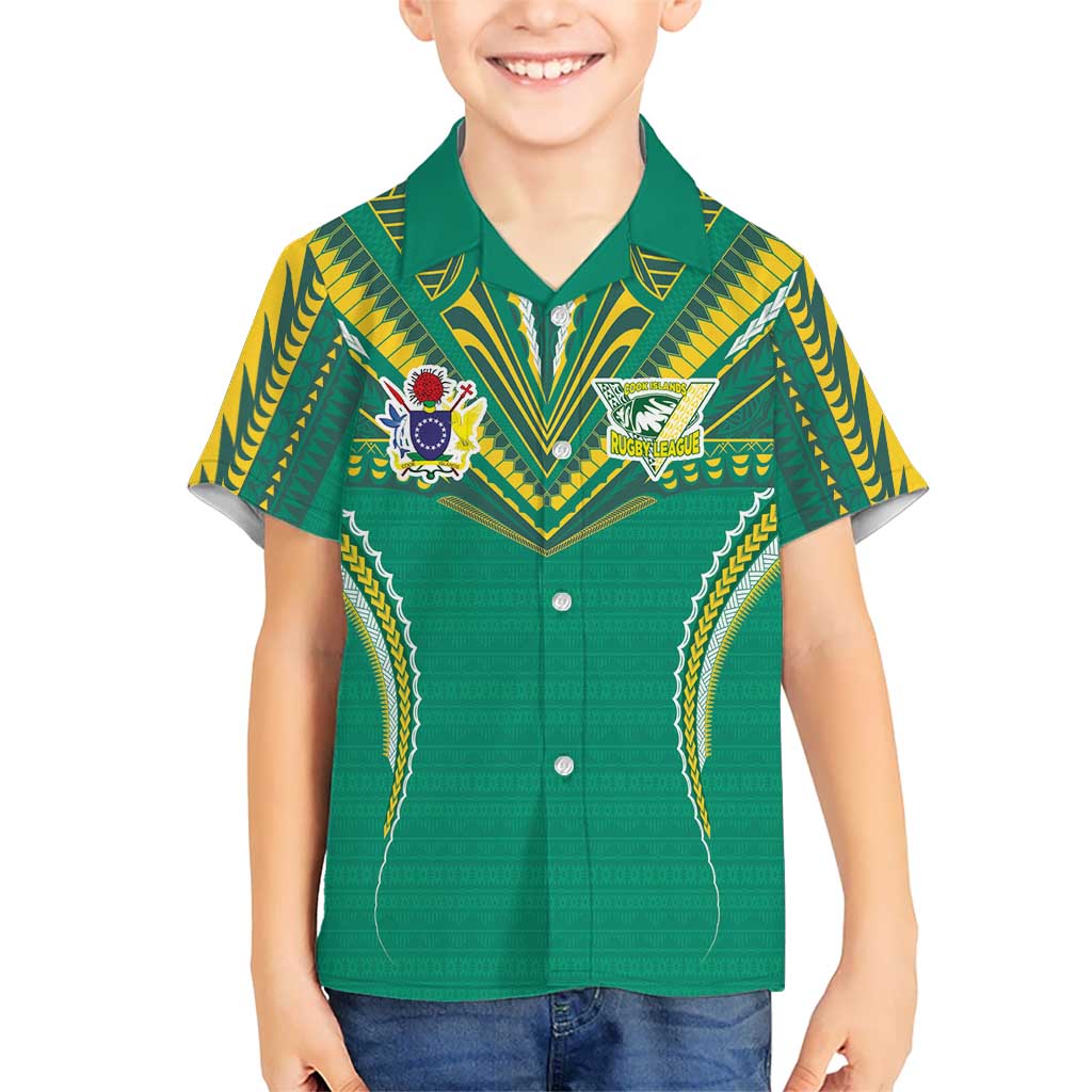 Custom Cook Islands Rugby Family Matching Mermaid Dress and Hawaiian Shirt Tatau Art Sport Style Green Color LT03 Son's Shirt Green - Polynesian Pride