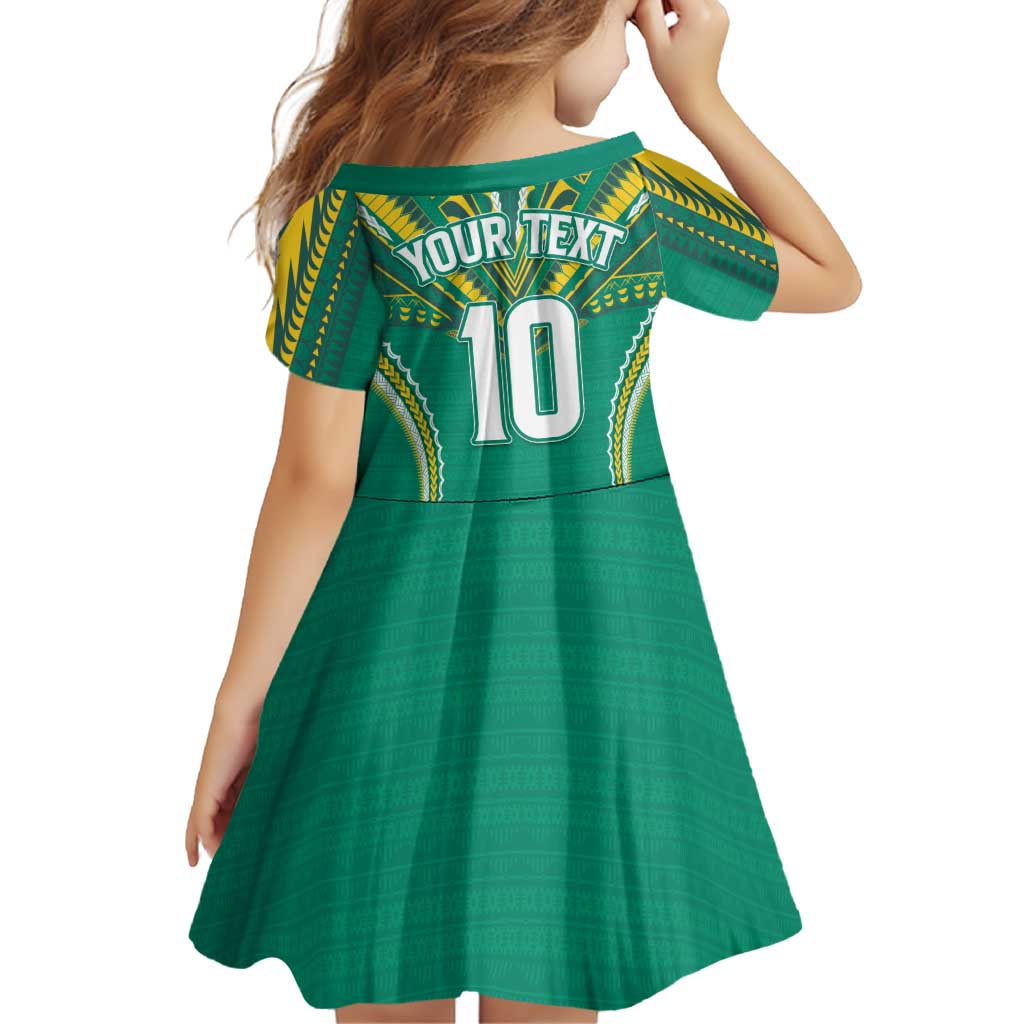 Custom Cook Islands Rugby Family Matching Off Shoulder Maxi Dress and Hawaiian Shirt Tatau Art Sport Style Green Color LT03 - Polynesian Pride