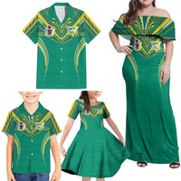 Custom Cook Islands Rugby Family Matching Off Shoulder Maxi Dress and Hawaiian Shirt Tatau Art Sport Style Green Color LT03 - Polynesian Pride