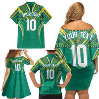 Custom Cook Islands Rugby Family Matching Off Shoulder Short Dress and Hawaiian Shirt Tatau Art Sport Style Green Color LT03 - Polynesian Pride