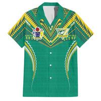 Custom Cook Islands Rugby Family Matching Off Shoulder Short Dress and Hawaiian Shirt Tatau Art Sport Style Green Color LT03 Dad's Shirt - Short Sleeve Green - Polynesian Pride