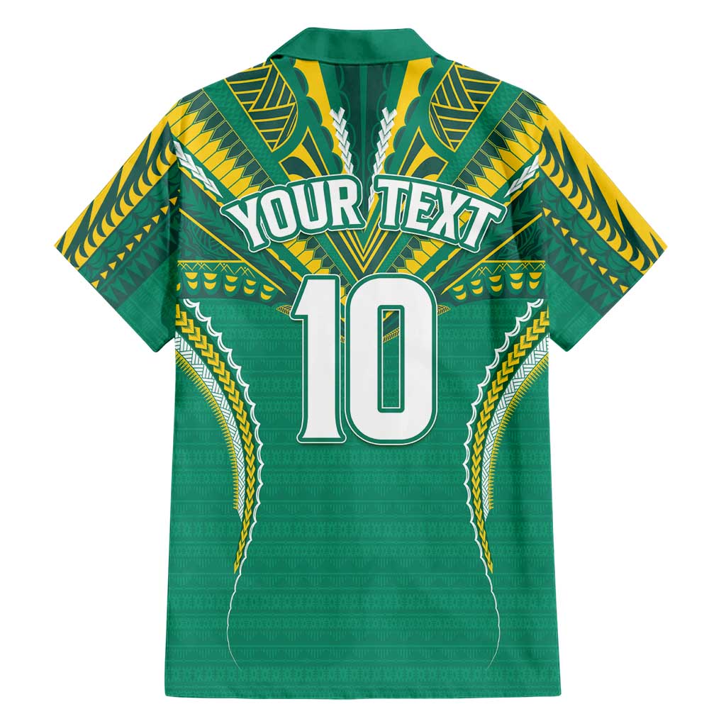 Custom Cook Islands Rugby Family Matching Off Shoulder Short Dress and Hawaiian Shirt Tatau Art Sport Style Green Color LT03 - Polynesian Pride