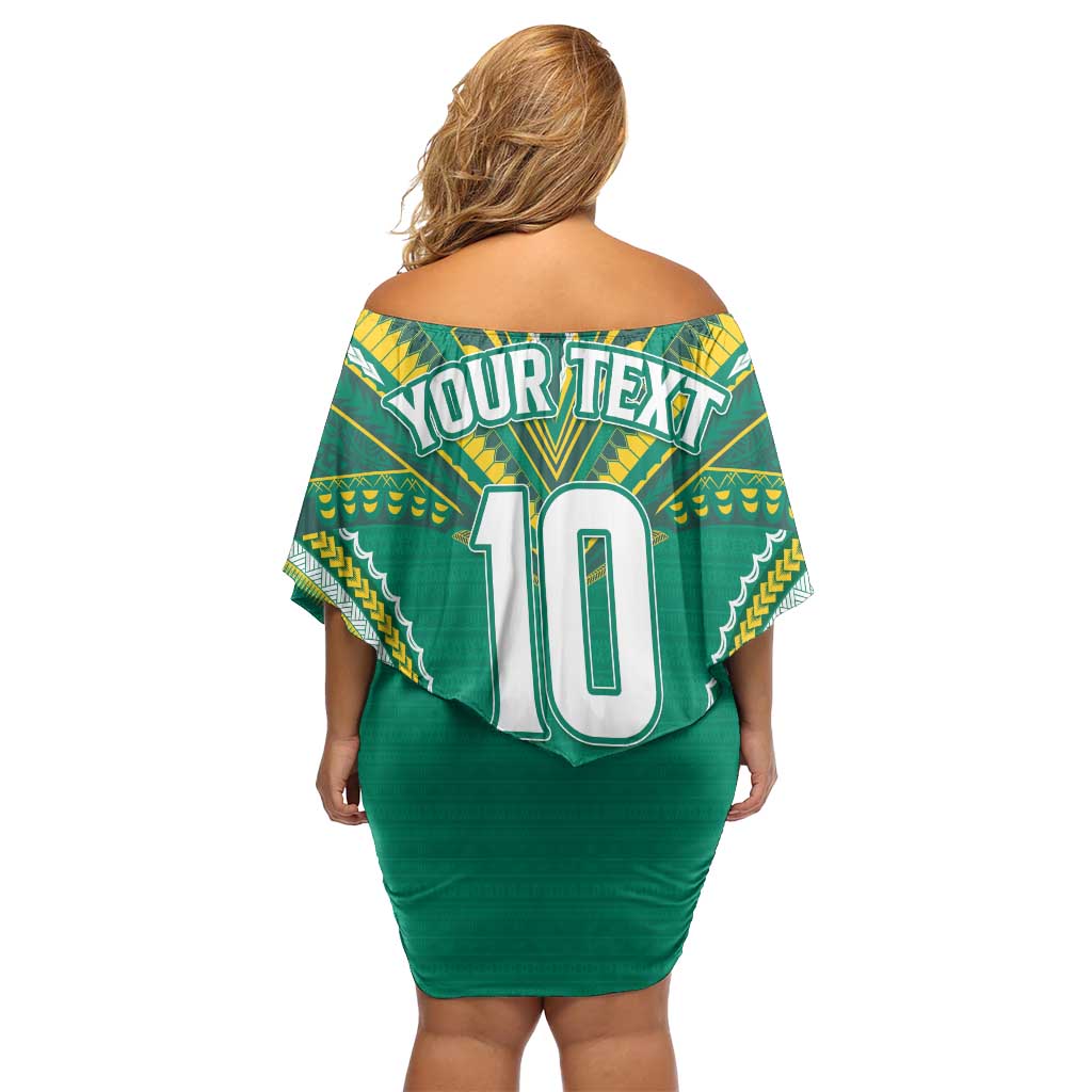 Custom Cook Islands Rugby Family Matching Off Shoulder Short Dress and Hawaiian Shirt Tatau Art Sport Style Green Color LT03 - Polynesian Pride