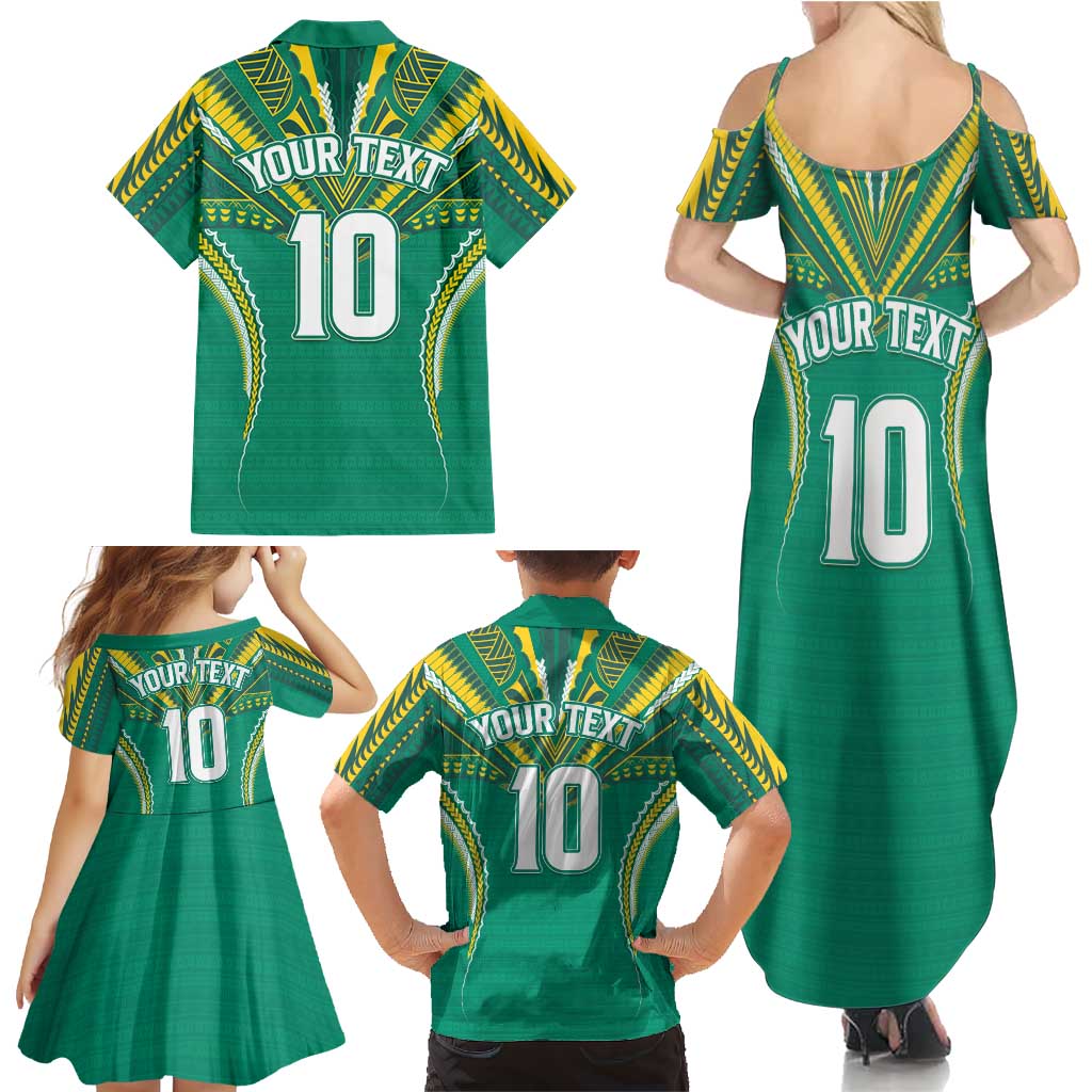 Custom Cook Islands Rugby Family Matching Summer Maxi Dress and Hawaiian Shirt Tatau Art Sport Style Green Color LT03 - Polynesian Pride