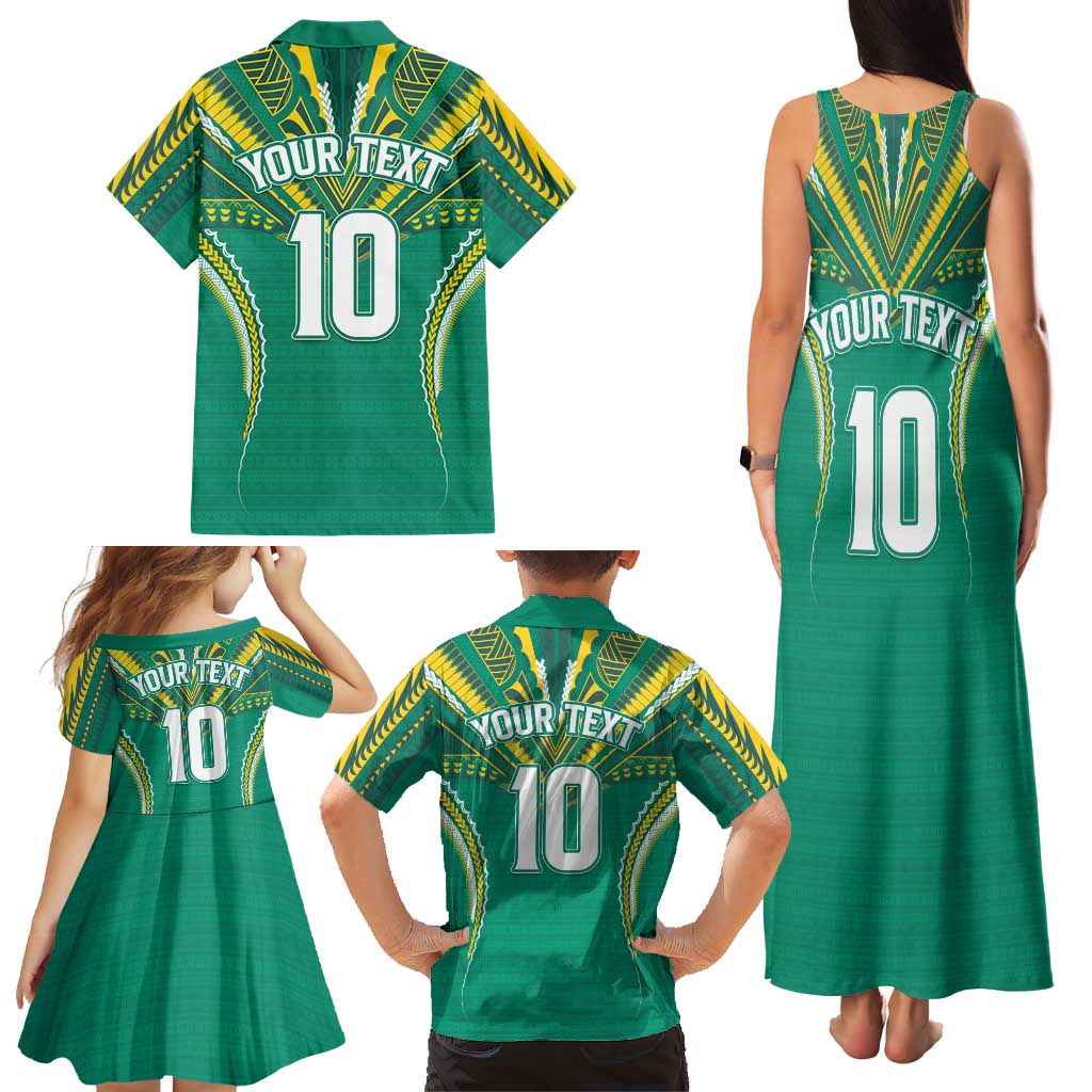 Custom Cook Islands Rugby Family Matching Tank Maxi Dress and Hawaiian Shirt Tatau Art Sport Style Green Color LT03 - Polynesian Pride