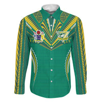 Custom Cook Islands Rugby Family Matching Tank Maxi Dress and Hawaiian Shirt Tatau Art Sport Style Green Color LT03 Dad's Shirt - Long Sleeve Green - Polynesian Pride