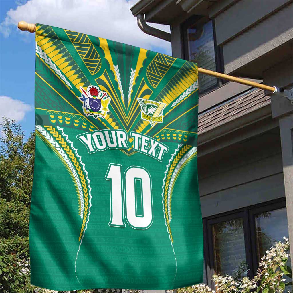 Custom Cook Islands Rugby Garden Flag Tatau Art Sport Style Green Color LT03 - Polynesian Pride