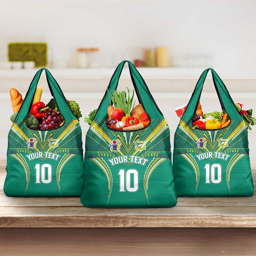 Custom Cook Islands Rugby Grocery Bag Tatau Art Sport Style Green Color LT03 3-pack One Size Green - Polynesian Pride