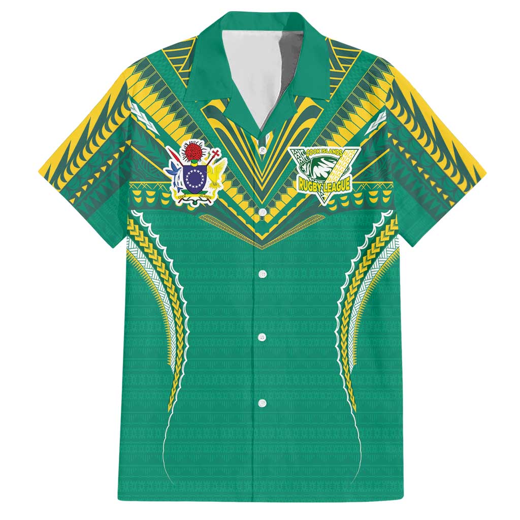 Custom Cook Islands Rugby Hawaiian Shirt Tatau Art Sport Style Green Color LT03 Green - Polynesian Pride