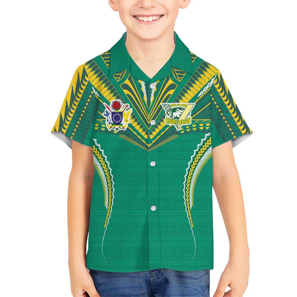 Custom Cook Islands Rugby Hawaiian Shirt Tatau Art Sport Style Green Color LT03 - Polynesian Pride