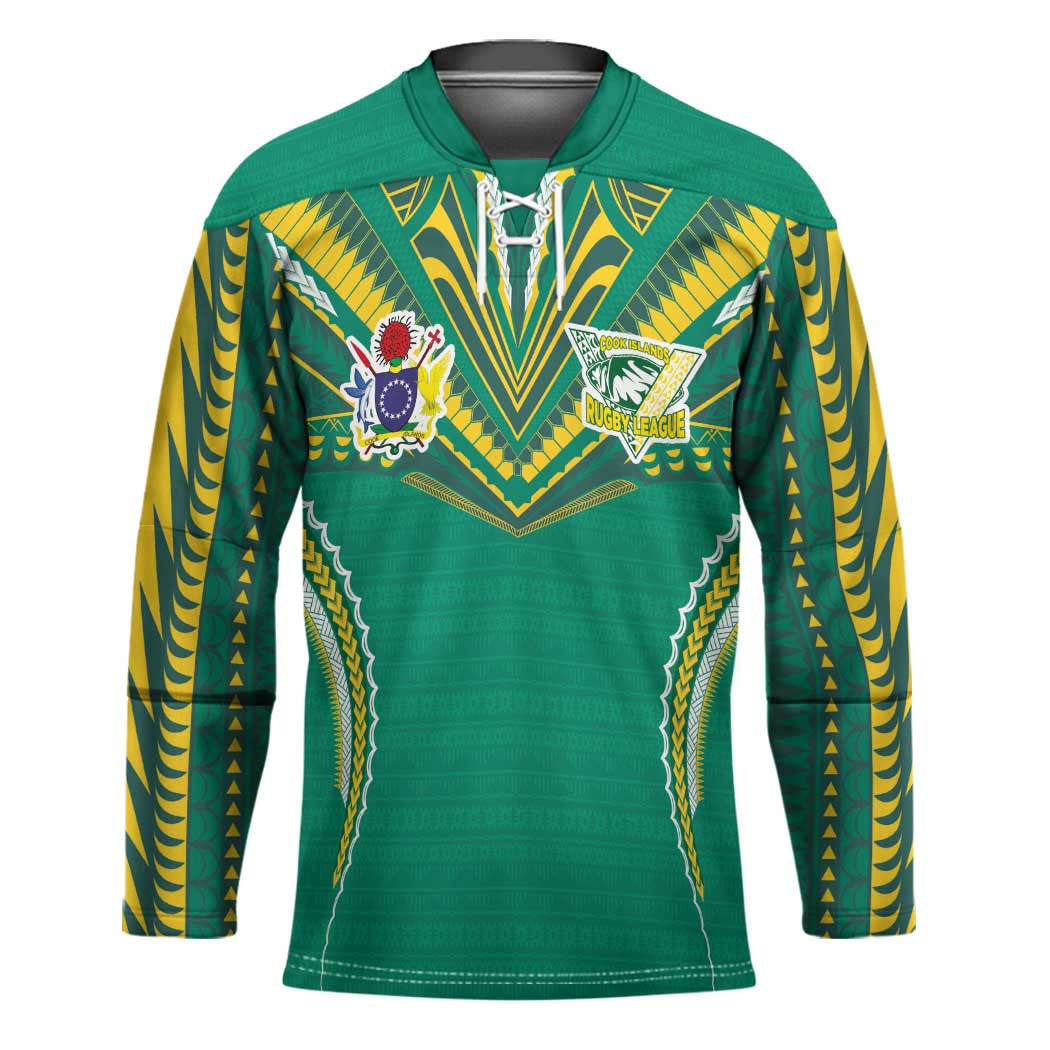 Custom Cook Islands Rugby Hockey Jersey Tatau Art Sport Style Green Color