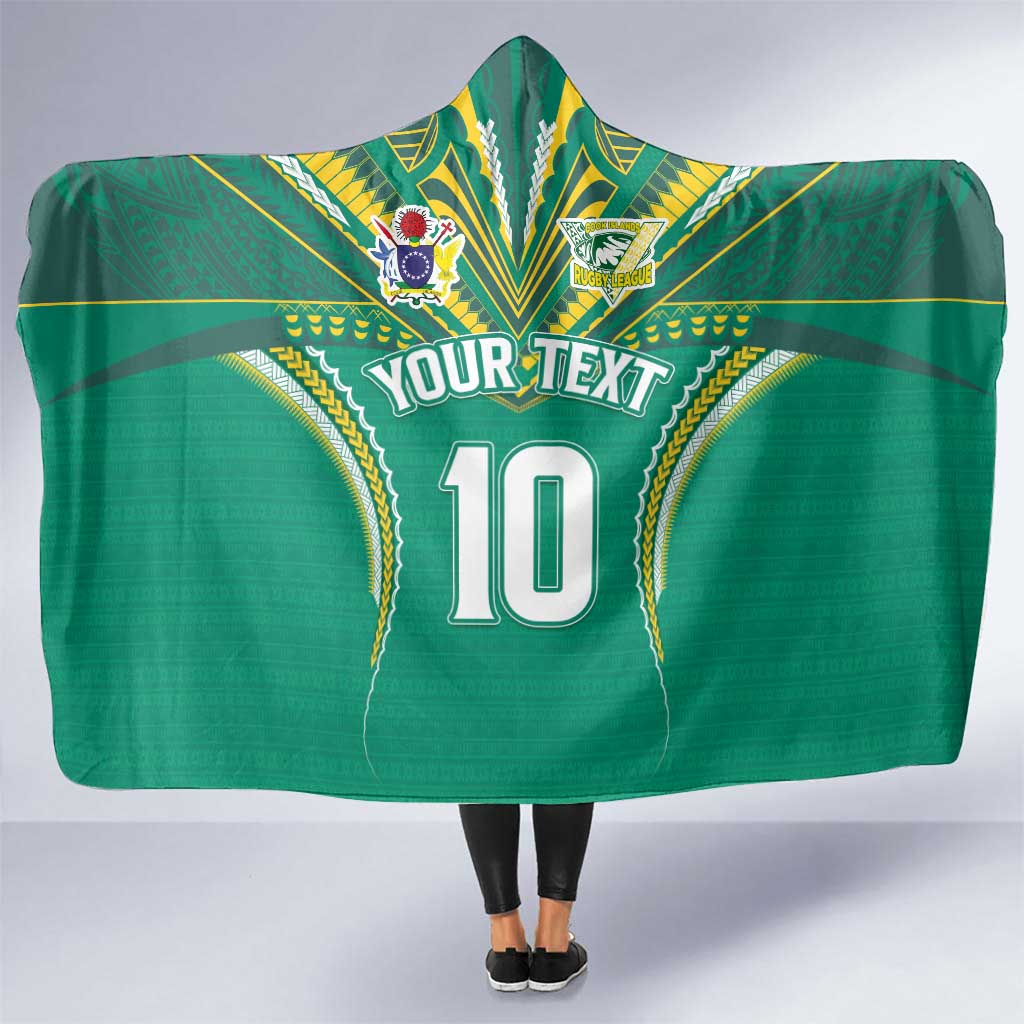 Custom Cook Islands Rugby Hooded Blanket Tatau Art Sport Style Green Color LT03 One Size Green - Polynesian Pride