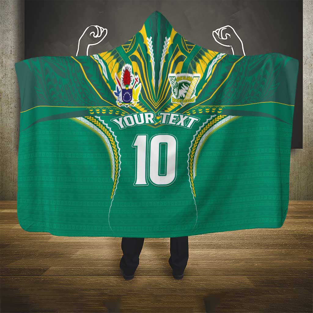 Custom Cook Islands Rugby Hooded Blanket Tatau Art Sport Style Green Color LT03 - Polynesian Pride