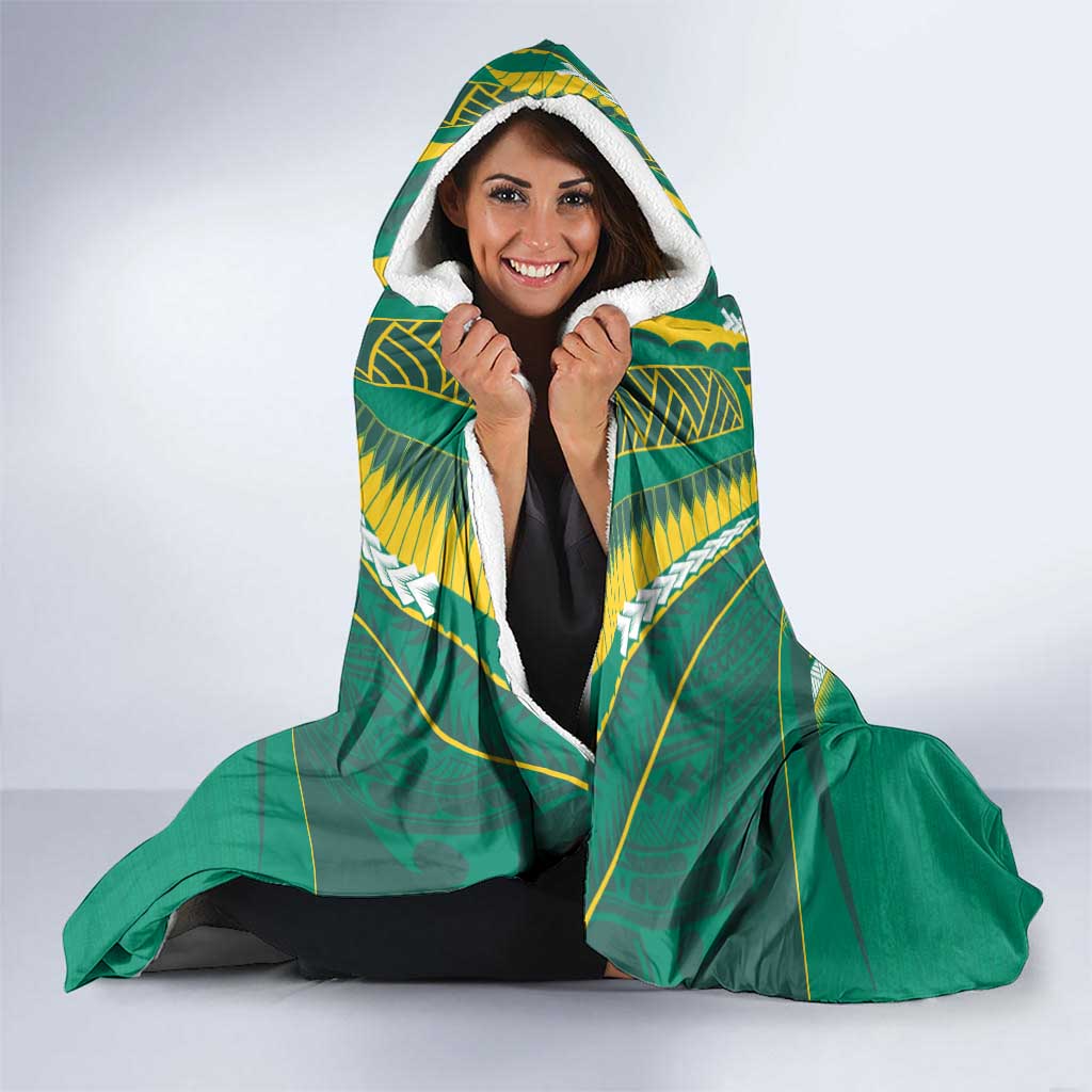 Custom Cook Islands Rugby Hooded Blanket Tatau Art Sport Style Green Color LT03 - Polynesian Pride