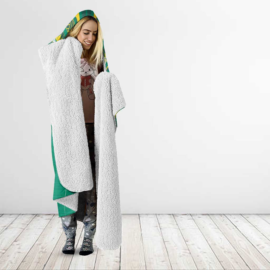 Custom Cook Islands Rugby Hooded Blanket Tatau Art Sport Style Green Color LT03 - Polynesian Pride