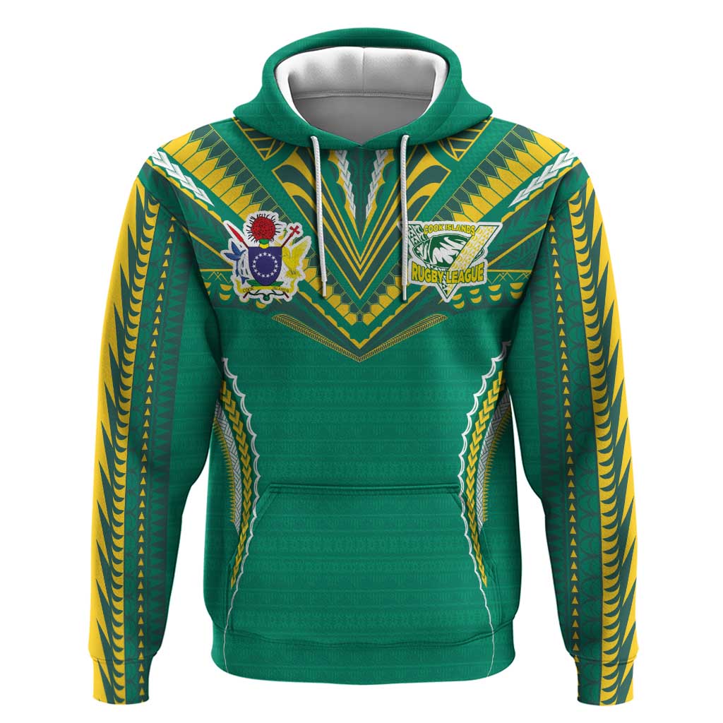 Custom Cook Islands Rugby Hoodie Tatau Art Sport Style Green Color LT03 Pullover Hoodie Green - Polynesian Pride