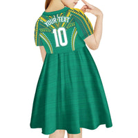 Custom Cook Islands Rugby Kid Short Sleeve Dress Tatau Art Sport Style Green Color LT03 - Polynesian Pride