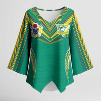Custom Cook Islands Rugby Kimono Sleeve Blouse Tatau Art Sport Style Green Color LT03 Female Green - Polynesian Pride