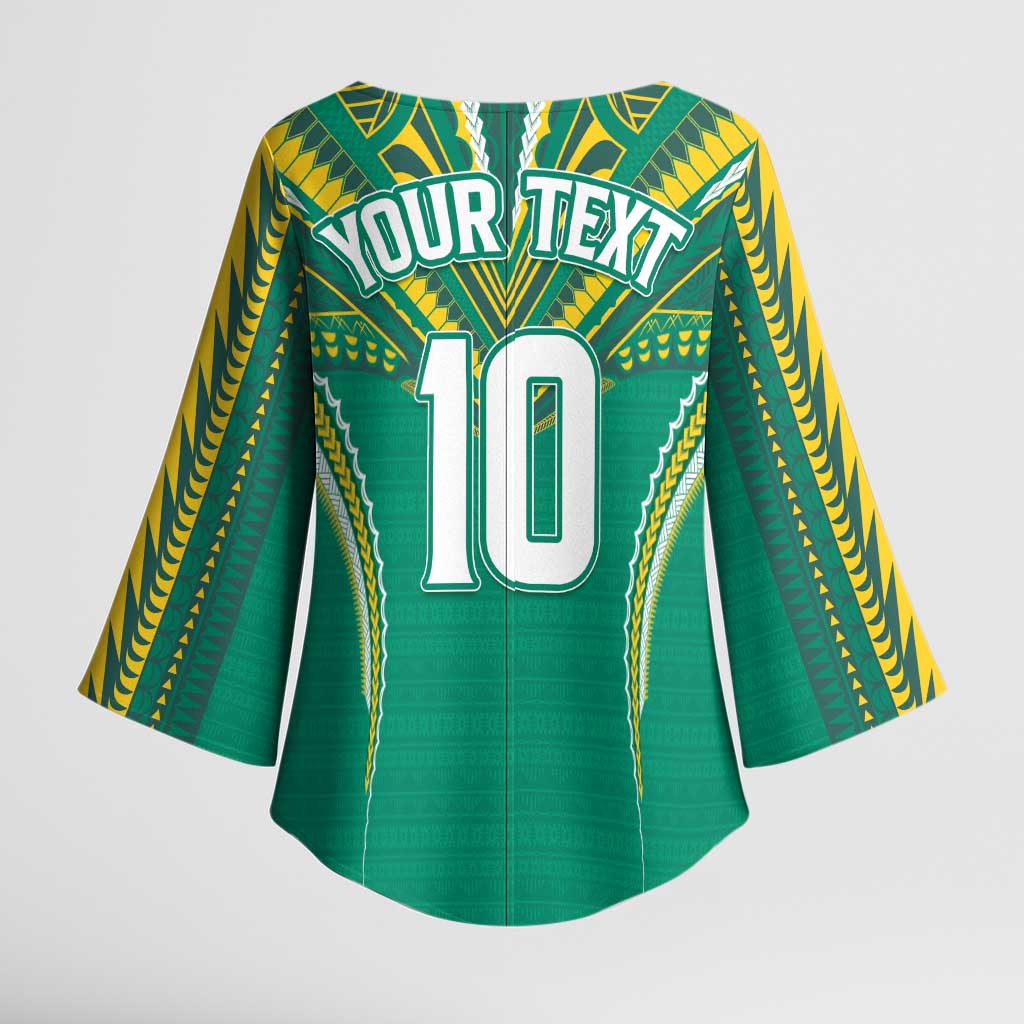 Custom Cook Islands Rugby Kimono Sleeve Blouse Tatau Art Sport Style Green Color LT03 - Polynesian Pride
