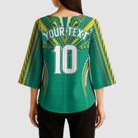 Custom Cook Islands Rugby Kimono Sleeve Blouse Tatau Art Sport Style Green Color LT03 - Polynesian Pride