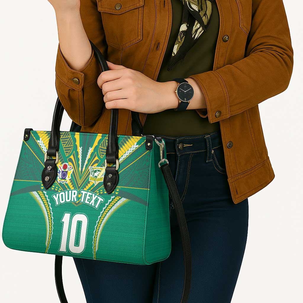 Custom Cook Islands Rugby Leather Bag Tatau Art Sport Style Green Color