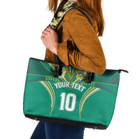 Custom Cook Islands Rugby Leather Tote Bag Tatau Art Sport Style Green Color