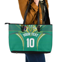Custom Cook Islands Rugby Leather Tote Bag Tatau Art Sport Style Green Color