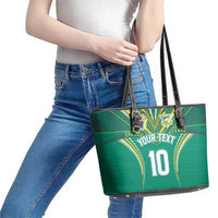 Custom Cook Islands Rugby Leather Tote Bag Tatau Art Sport Style Green Color